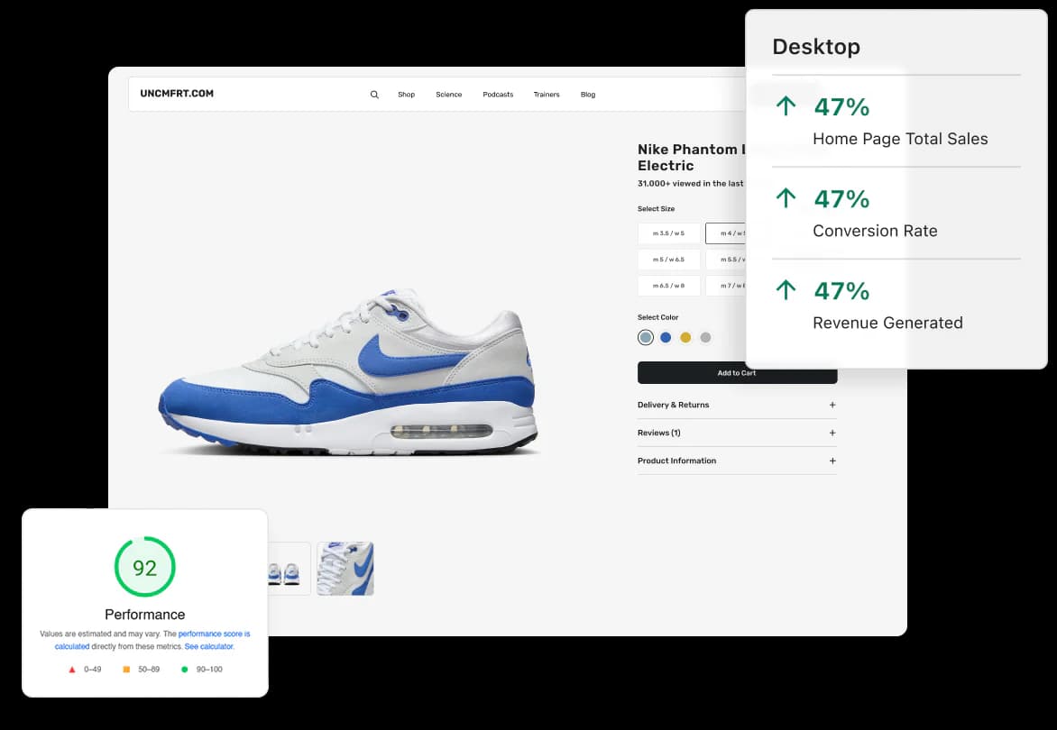 Shopify maintenance and support dashboard showing monthly store health monitoring