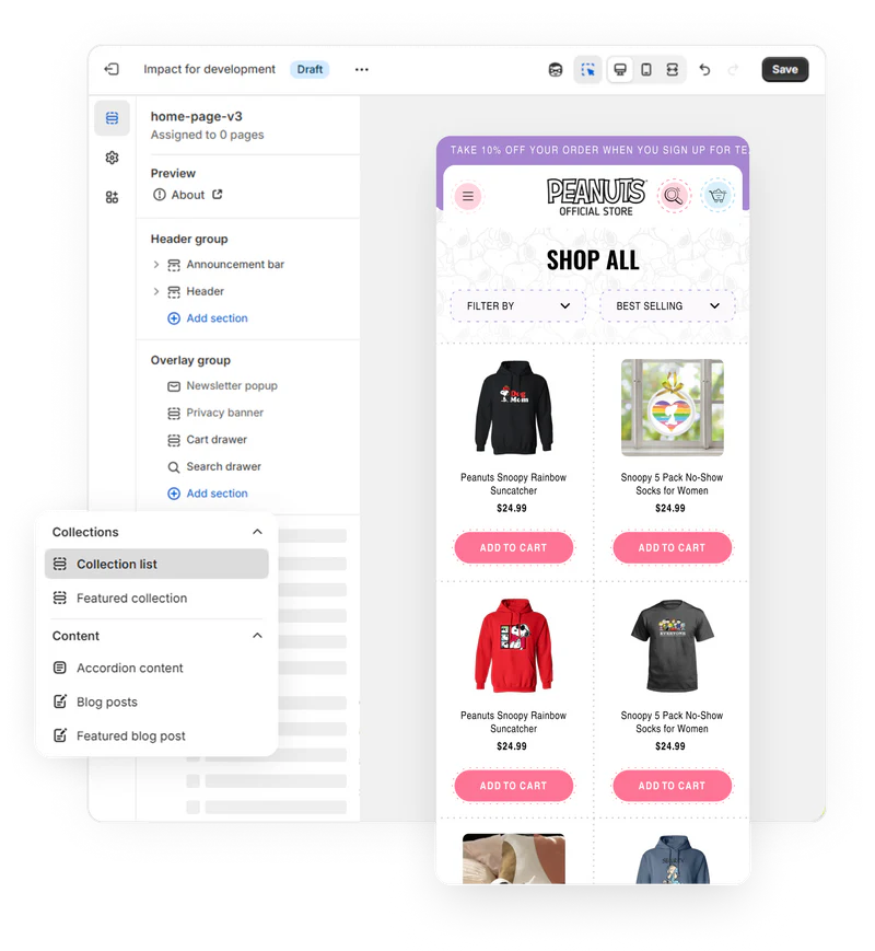 Shopify A/B testing theme editor