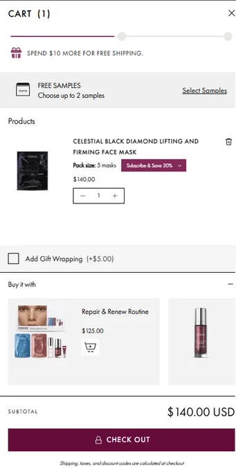 Gift-with-purchase earned at a spend threshold in a Shopify cart