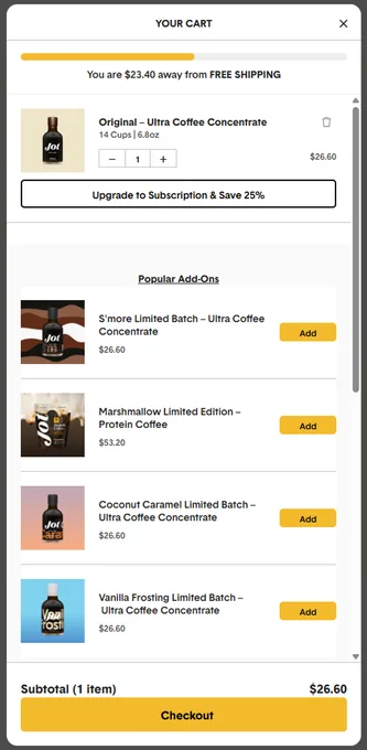 In-cart upsell recommending a matching add-on before checkout