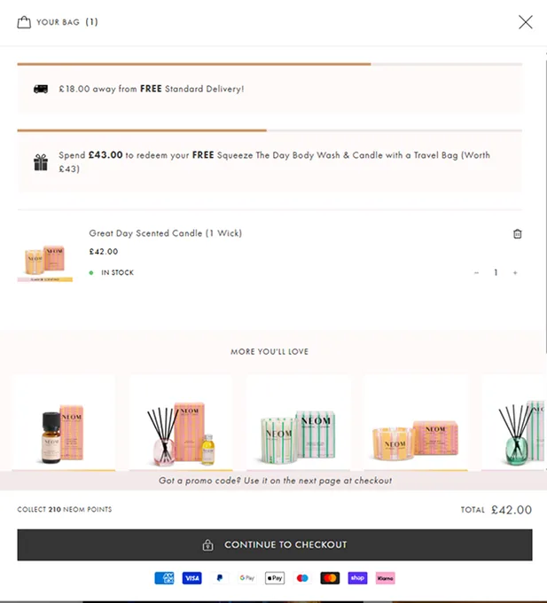 Cross-sell recommendations shown in the cart at the point of purchase