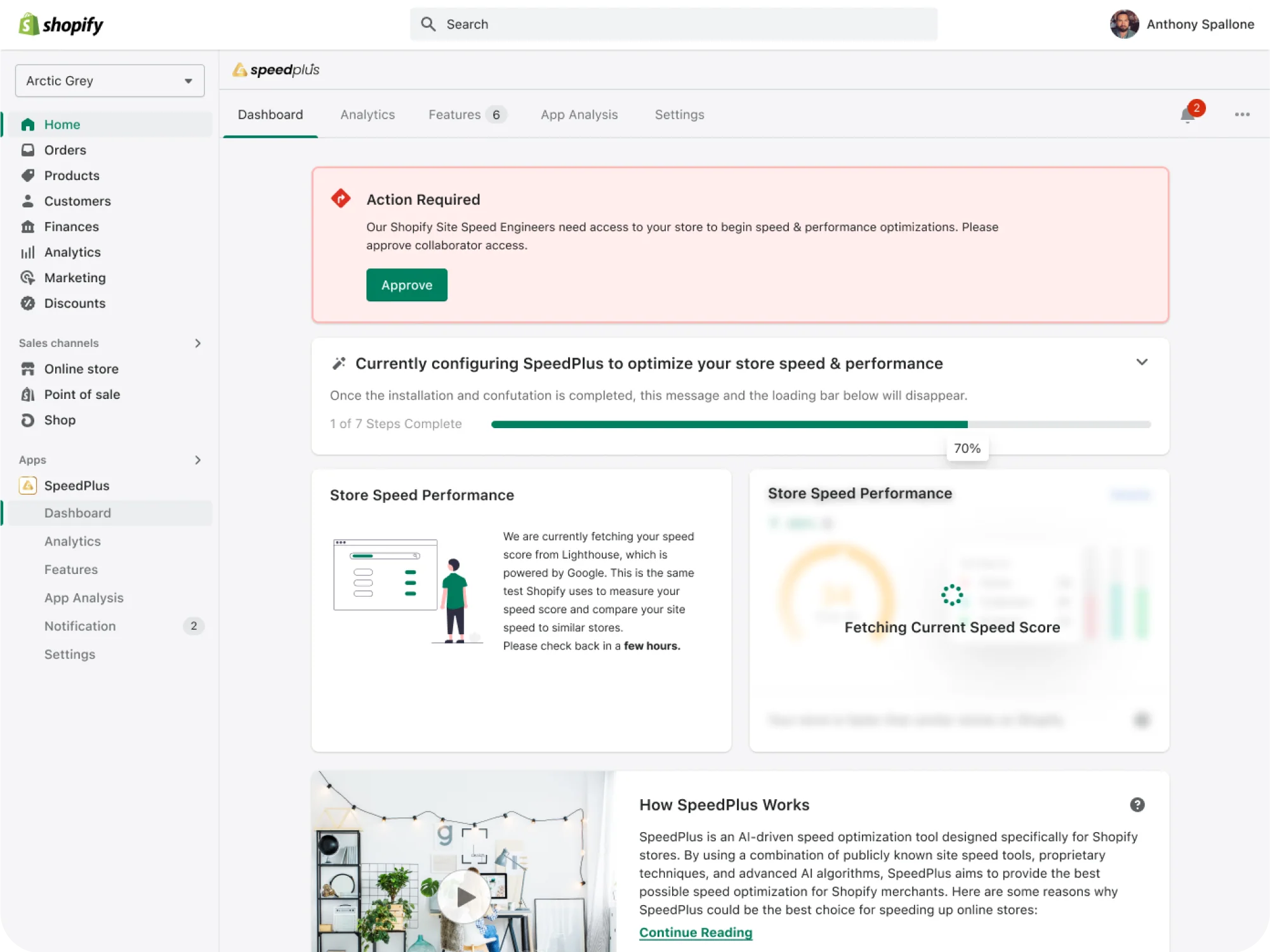 Custom Shopify app dashboard interface