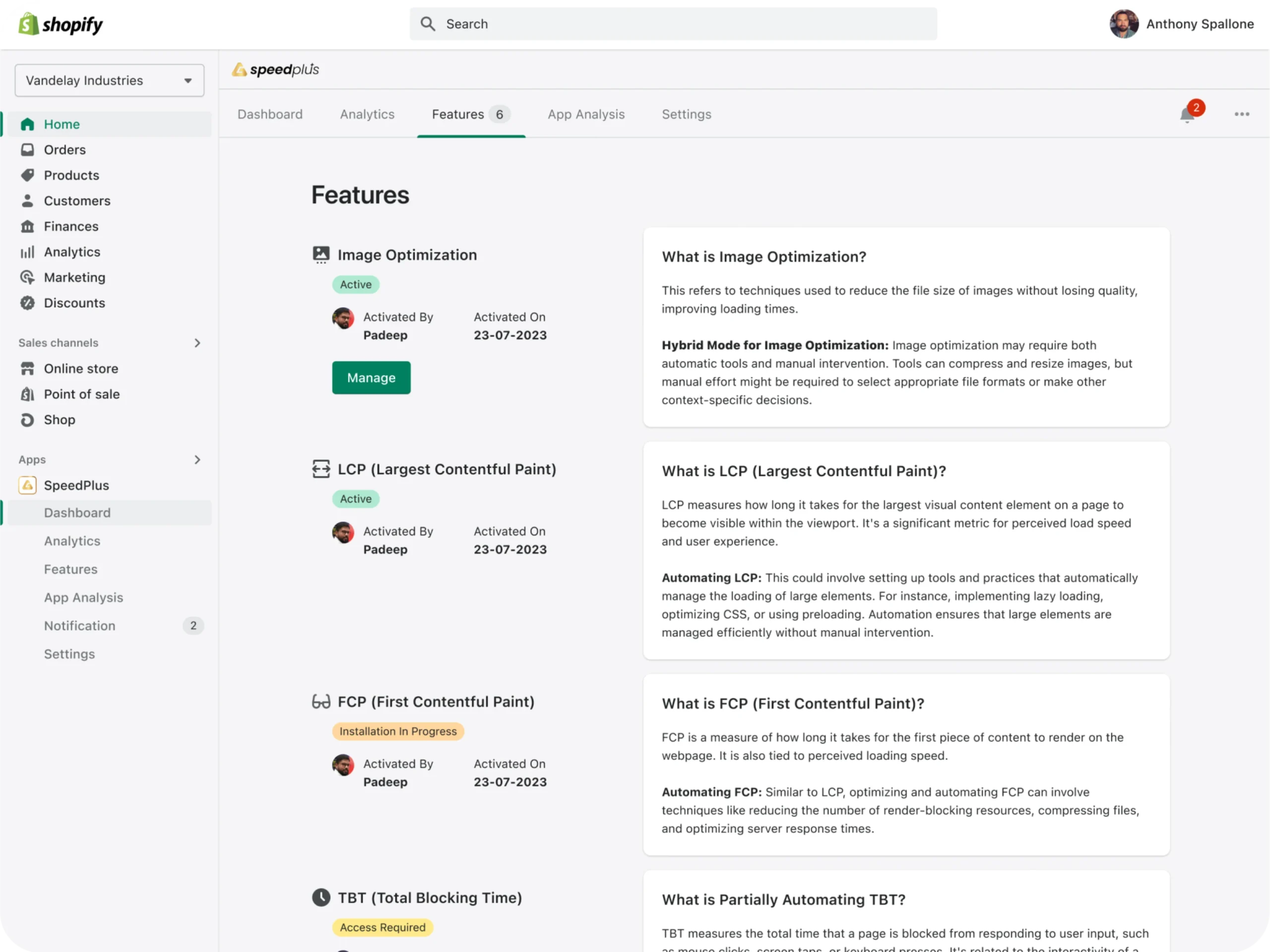 Custom Shopify app dashboard interface