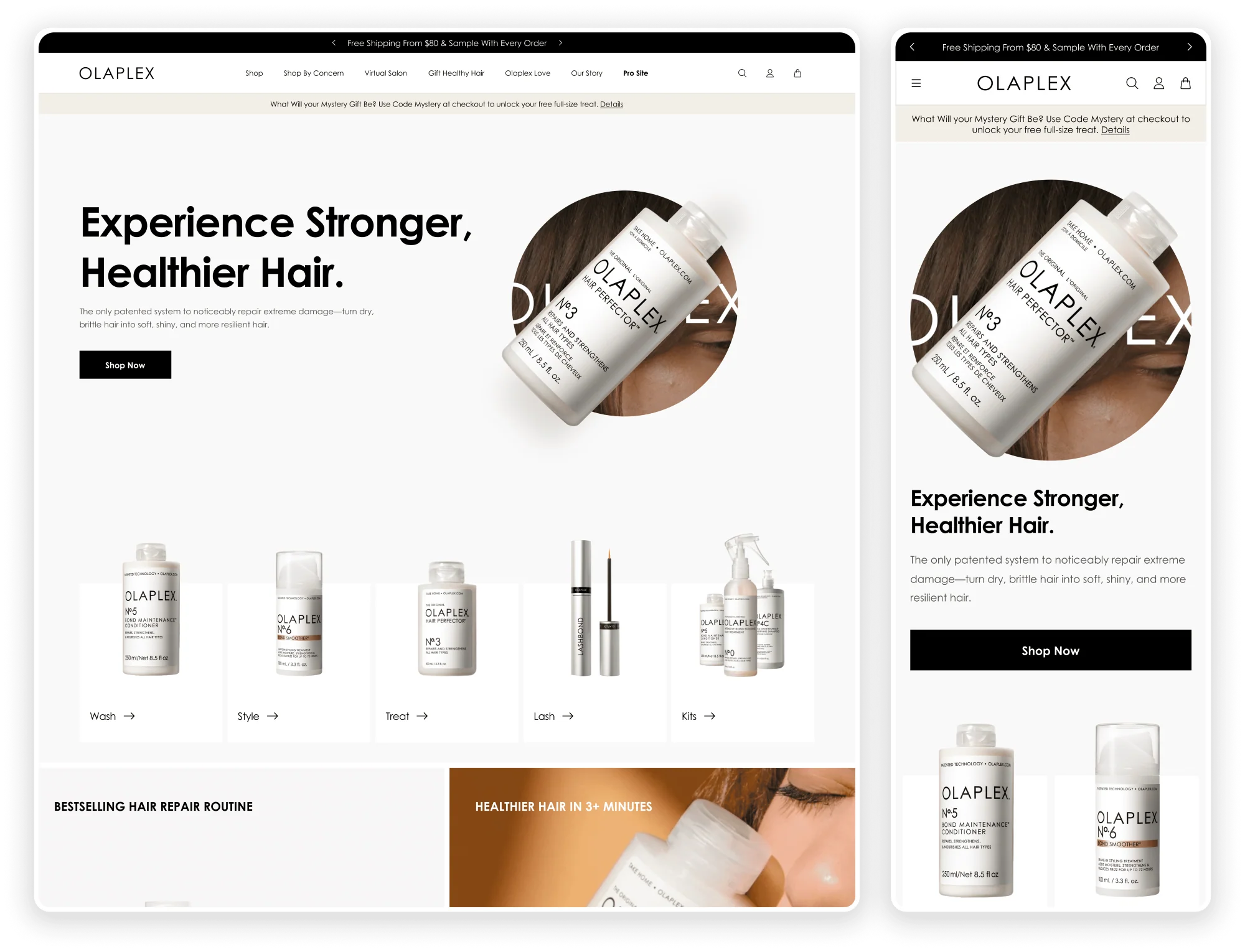 OLAPLEX Shopify storefront on desktop and mobile