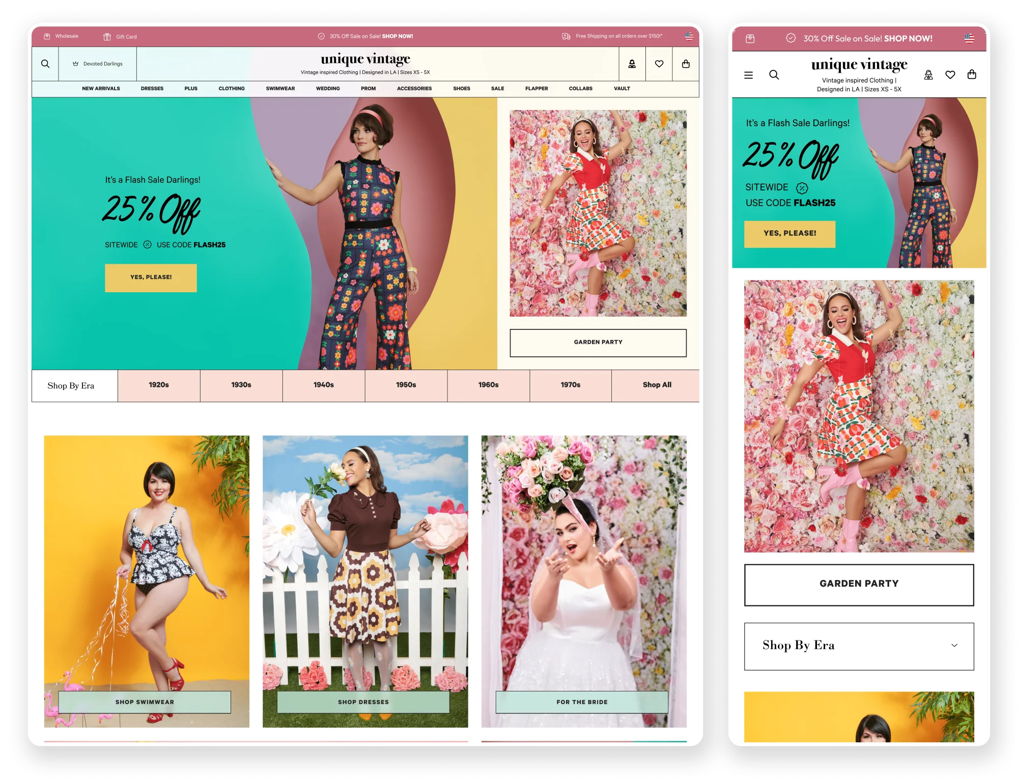 Unique Vintage Shopify storefront on desktop and mobile