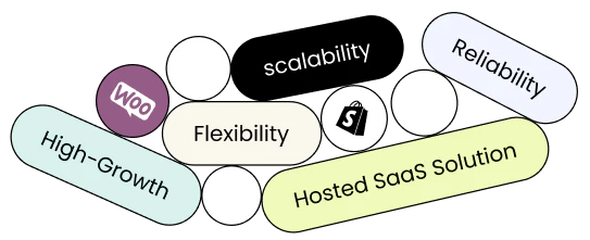Scalability, Flexibility, Reliability, Hosted SaaS and High-Growth pill cluster